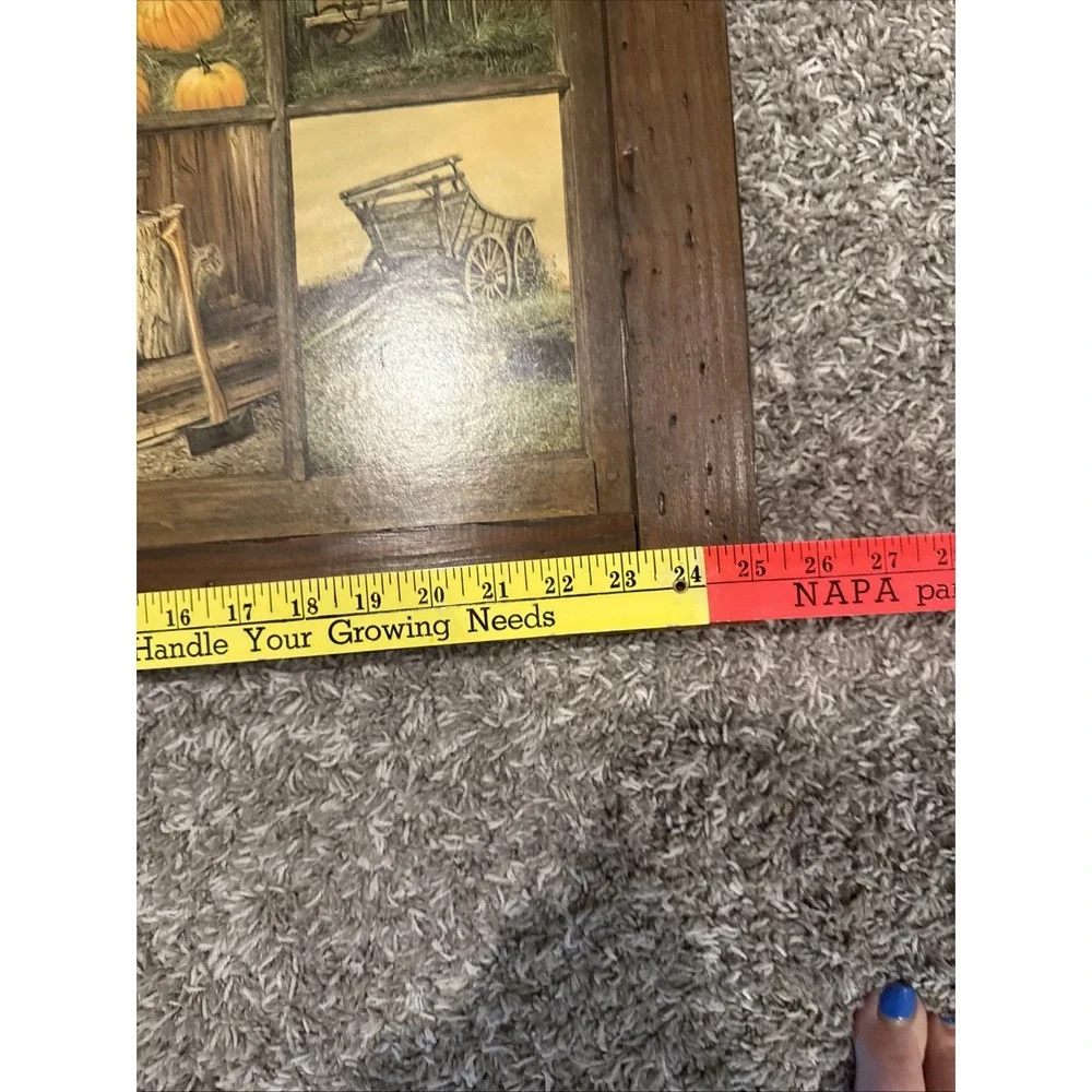 VTG HOMCO HOME INTERIORS B MITCHELL 12 WINDOW PANE PICTURE FALL RUSTIC